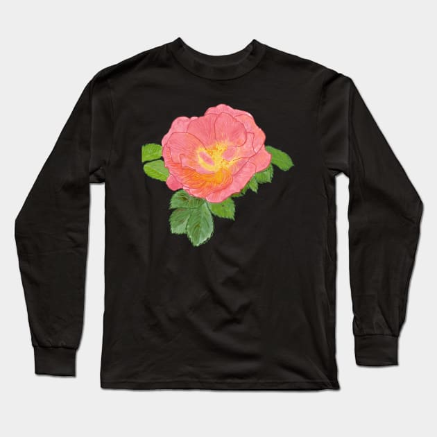 Pink Rose Botanical Drawing Long Sleeve T-Shirt by esslev